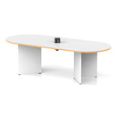 White oak Impulse Volta boardroom table with arrowhead legs and pop-up power module by Dynamic.