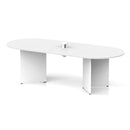 White Impulse Volta Boardroom Table with Arrowhead legs and pop-up power module by Dynamic, showcasing a sleek, modern conference table.