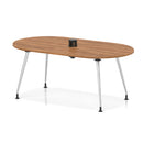 Impulse Volta boardroom table by Dynamic with walnut surface, silver leg frame, and integrated pop-up power module.