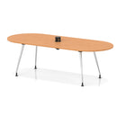 Impulse Volta boardroom table by Dynamic with silver leg frame and beech surface, featuring a pop-up power module.