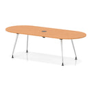 Impulse Volta boardroom table with silver legs and beech surface, featuring a built-in pop-up power module by Dynamic.