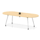 Dynamic Impulse Volta Boardroom Table with pop-up power module, maple surface, silver leg frame, modern conference table design