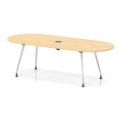 Impulse Volta Boardroom Table by Dynamic with maple surface, silver leg frame, and built-in pop-up power module for meetings.