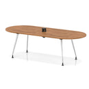 Dynamic Impulse Volta boardroom table with walnut surface, silver leg frame, and integrated pop-up power module for conference use.