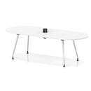 White Impulse Volta Boardroom Table by Dynamic with silver leg frame and built-in pop-up power module, suitable for office meetings.