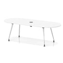 White Impulse Volta boardroom table by Dynamic with silver leg frame and built-in pop-up power module, ideal for conference rooms.