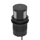 Dynamic Volta Round Pop Up Power Unit with 4 sockets and wireless charger, installed in a 120mm circular surface.