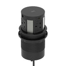 Dynamic Volta round pop-up power unit with four sockets and wireless charger, installed in a 120mm surface for convenient charging.