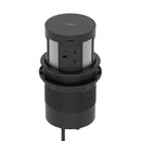 Dynamic Volta Round Pop Up Power Unit with 4 sockets and wireless charger, 120mm, installed in a modern surface.