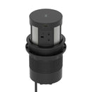 Dynamic Volta Round Pop Up Power Unit with 4 sockets and wireless charger, installed in a 120mm round surface.