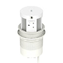 Dynamic Volta Round Pop Up Power Unit with 4 sockets and wireless charger, 120mm, installed in a modern surface.