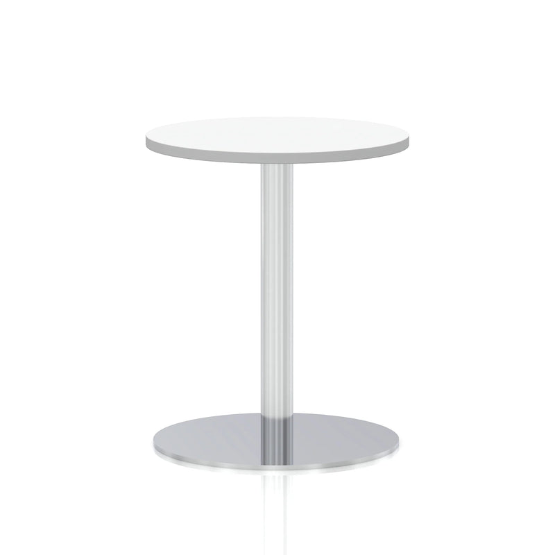 Italia Round Poseur Table Silver Leg - White