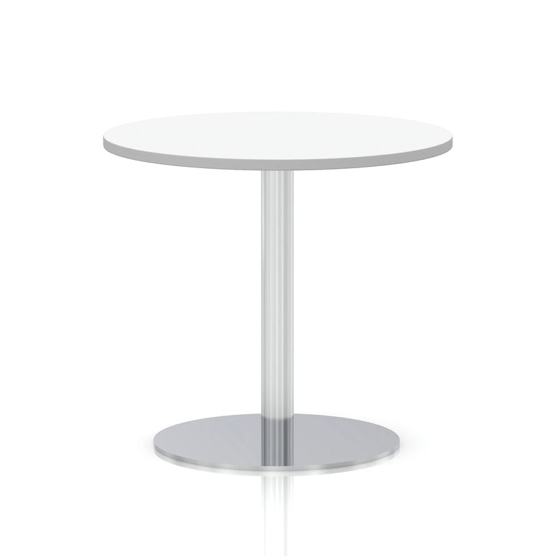 Italia Round Poseur Table Silver Leg - White