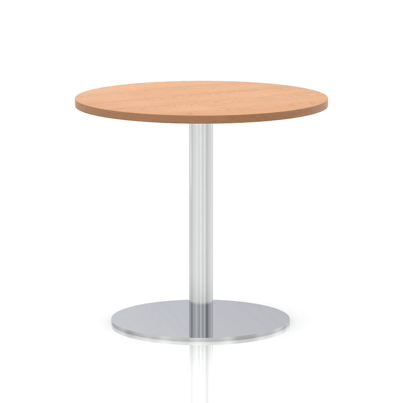 Italia Round Poseur Table Silver Leg - Oak