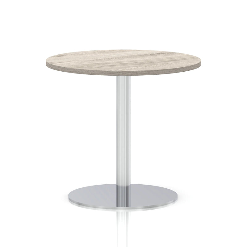 Italia Round Poseur Table Silver Leg - Grey Oak
