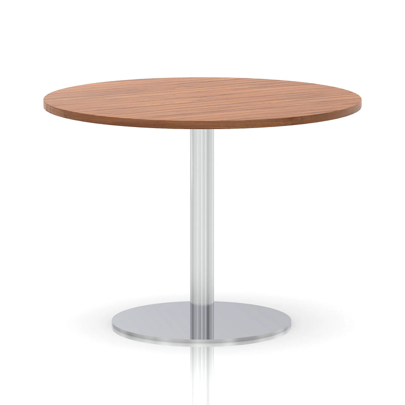 Italia Round Poseur Table Silver Leg - Walnut