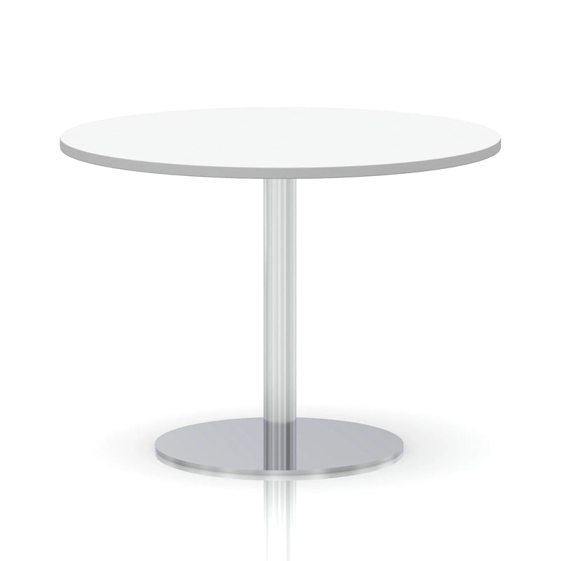 Italia Round Poseur Table Silver Leg - White