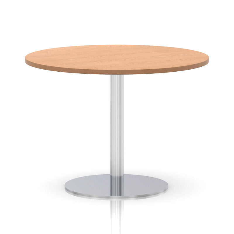 Italia Round Poseur Table Silver Leg - Oak