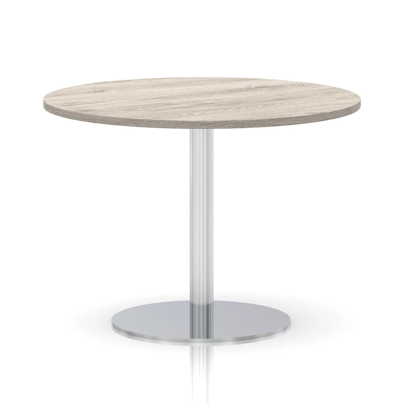 Italia Round Poseur Table Silver Leg - Grey Oak