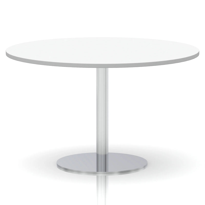 Italia Round Poseur Table Silver Leg - White