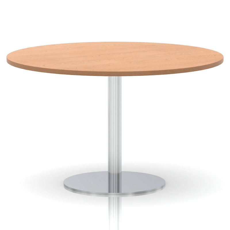 Italia Round Poseur Table Silver Leg - Oak