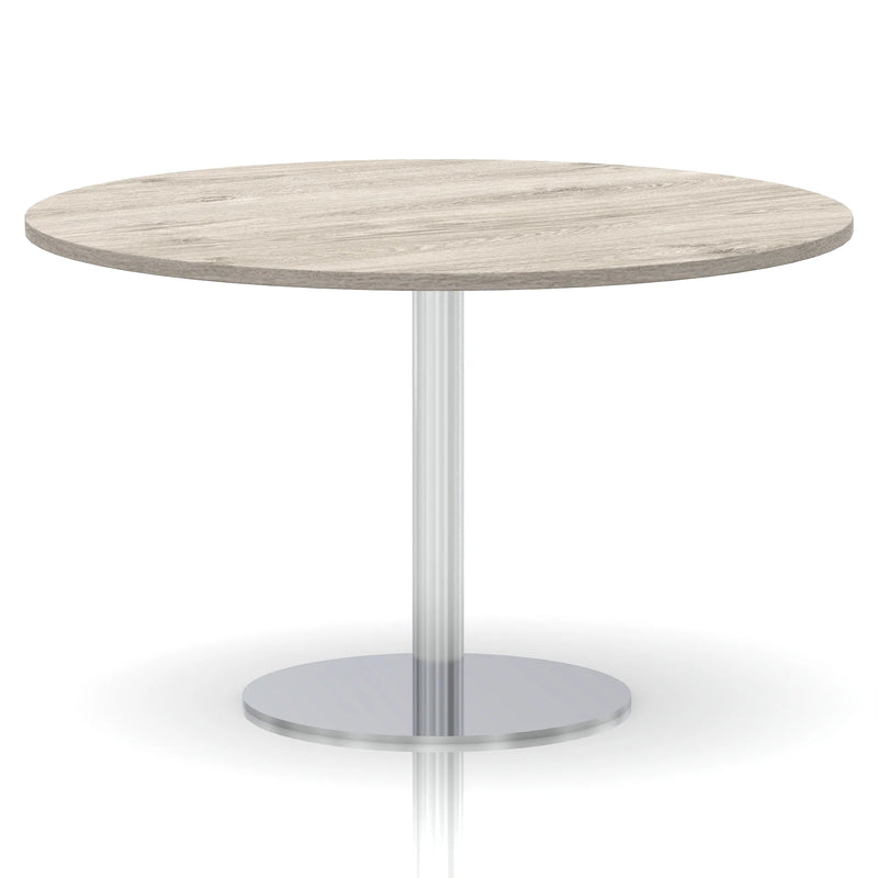 Italia Round Poseur Table Silver Leg - Grey Oak