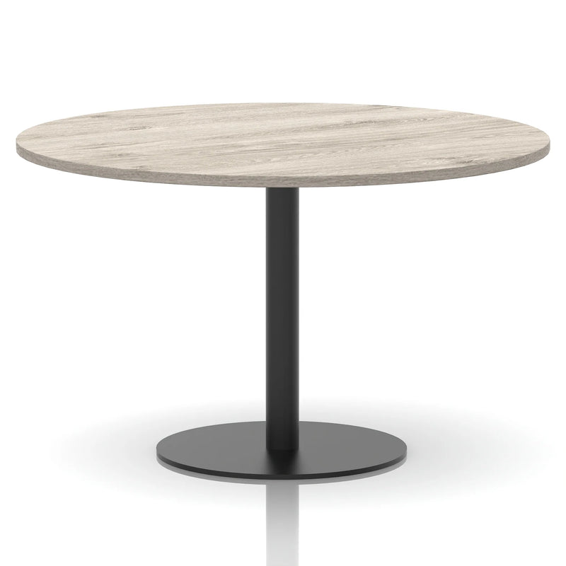 Italia Round Poseur Table Black Leg - Grey Oak