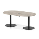 Dynamic Italia Volta Poseur Boardroom Table with grey oak finish and pop-up power module, ideal for modern office meeting spaces.