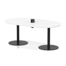 White Italia Volta Poseur boardroom table with built-in pop-up power module by Dynamic, showcasing sleek design and functional power outlets.