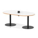 Dynamic Italia Volta Poseur Boardroom Table with white surface, oak accents, and built-in pop-up power module for office meetings