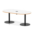 White and oak Italia Volta Poseur boardroom table by Dynamic with built-in pop-up power module, modern office furniture.
