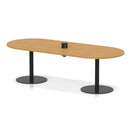 Dynamic Italia Volta Poseur Boardroom Table with oak finish and built-in pop-up power module, ideal for modern office conference rooms.