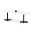 White Italia Volta Poseur Boardroom Table with pop-up power module by Dynamic, showcasing sleek design and integrated power outlets.