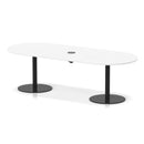 White Italia Volta Poseur Boardroom Table by Dynamic with built-in pop-up power module, sleek and modern office furniture.