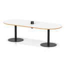 Dynamic Italia Volta poseur boardroom table with white finish and oak accents, featuring a pop-up power module for office meetings.