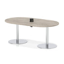 Dynamic Italia Volta Poseur Boardroom Table with grey oak finish and built-in pop-up power module, ideal for modern office settings.