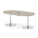 Dynamic Italia Volta Poseur Boardroom Table in Grey Oak with pop-up power module, showcasing modern office furniture design.