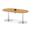 Dynamic Italia Volta Poseur boardroom table with oak finish and built-in pop-up power module, ideal for modern office conference rooms.