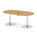 Dynamic Italia Volta Poseur Boardroom Table with oak finish and built-in pop-up power module, perfect for modern conference rooms.