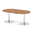 Dynamic Italia Volta poseur boardroom table with walnut finish and built-in pop-up power module, ideal for professional office settings.