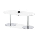 White Italia Volta Poseur Boardroom Table by Dynamic with built-in pop-up power module, sleek modern design for conference rooms.