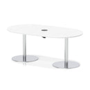 White Italia Volta Poseur Boardroom Table with pop-up power module by Dynamic, showing sleek design and integrated power outlets.