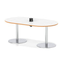 Italia Volta Poseur Boardroom Table by Dynamic with white finish, oak accents, and integrated pop-up power module for meeting spaces.