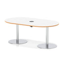 Dynamic Italia Volta Poseur Boardroom Table with white and oak finish, featuring a pop-up power module for office meeting spaces.