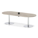 Dynamic Italia Volta Poseur Boardroom Table with grey oak finish and pop-up power module, ideal for modern meeting rooms.