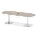 Dynamic Italia Volta Poseur Boardroom Table in Grey Oak with pop-up power module, showcasing modern office furniture design.