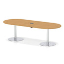Dynamic Italia Volta Poseur Boardroom Table with oak finish and integrated pop-up power module, ideal for modern conference rooms.