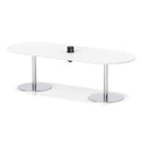 White Italia Volta poseur boardroom table with integrated pop-up power module by Dynamic, ideal for modern office conference rooms.
