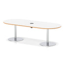 Dynamic Italia Volta Poseur boardroom table with white and oak finish and pop-up power module, ideal for modern office meeting spaces.