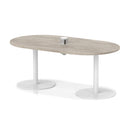 Dynamic Italia Volta Poseur Boardroom Table with grey oak finish and pop-up power module, ideal for modern office meeting spaces.